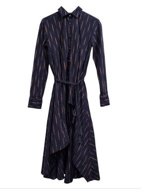 Palmer Harding Striped Midi Button Up Shirt Dress Asymmetrical Long Sleeves